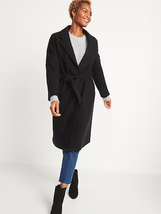 Oversized Soft-Brushed Tie-Belt Coat for Women | Old Navy (US)