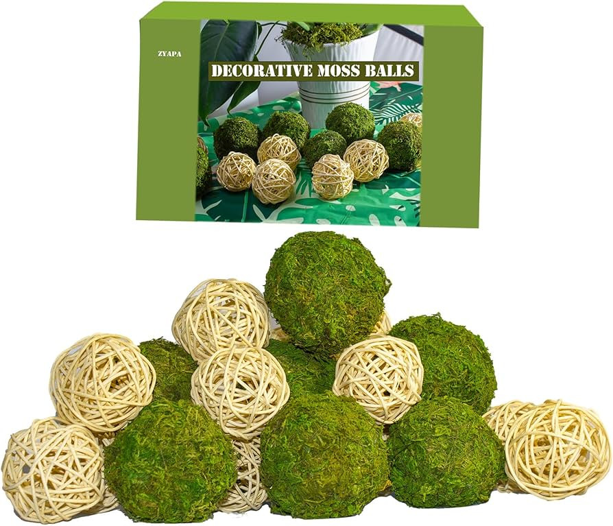 22 Pack Moss Balls 8pcs 3.2"/ 2.3" and Wicker Rattan Balls 6pcs 2.2" for Bowls Decorative Balls F... | Amazon (US)