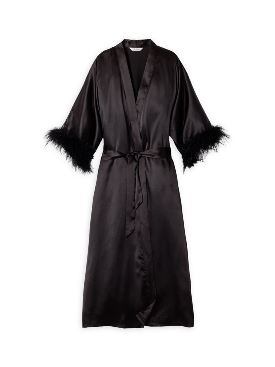 Mulberry Feather-Trim Silk Robe | Saks Fifth Avenue