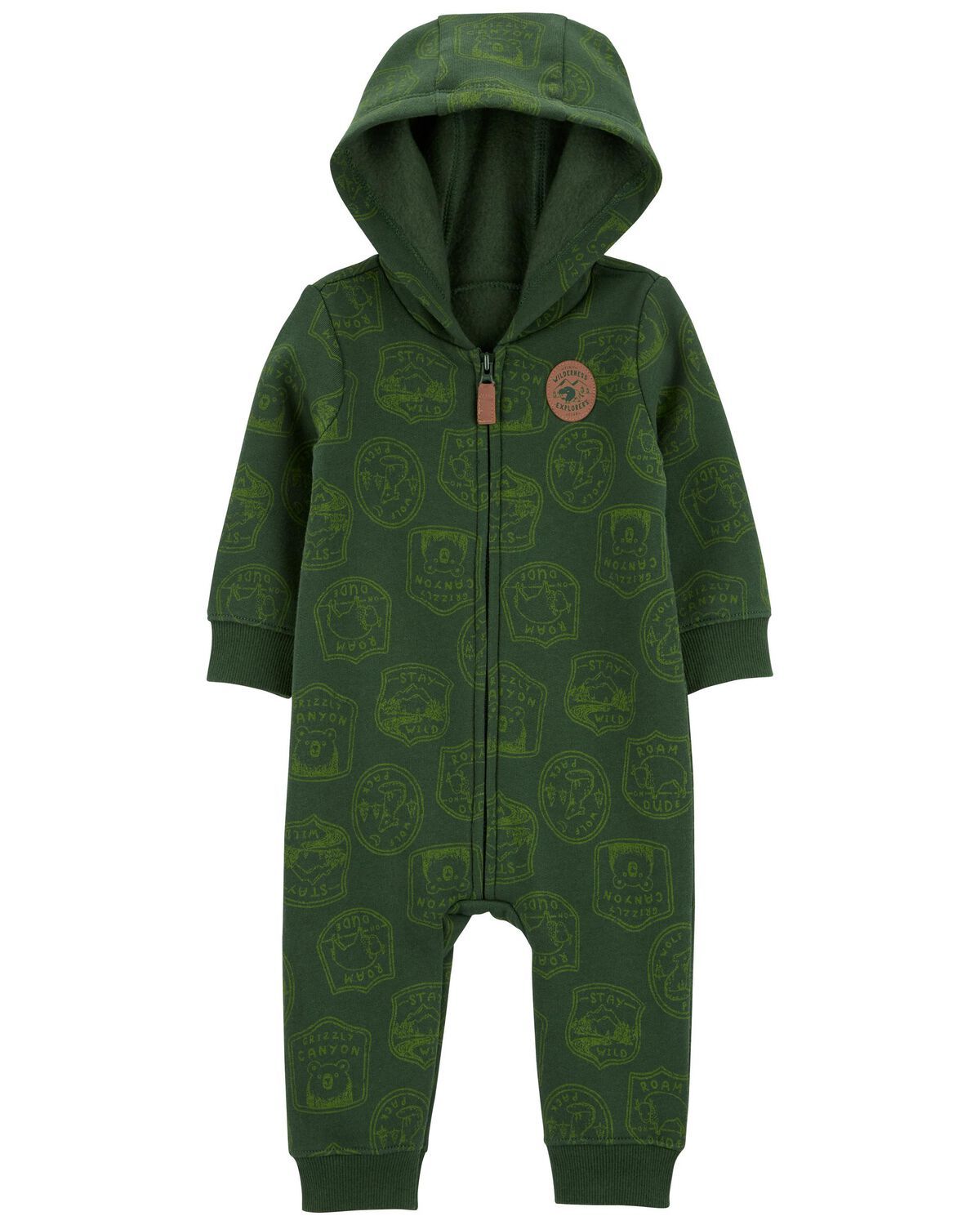 Green Baby Camping Hooded Zip-Up Fleece Jumpsuit | carters.com | Carter's