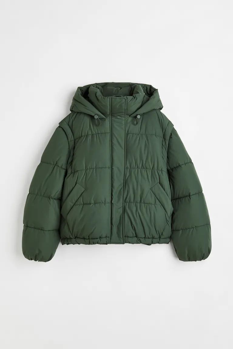 Puffer Jacket with Detachable Sleeves - Dark green - Ladies | H&M US | H&M (US + CA)