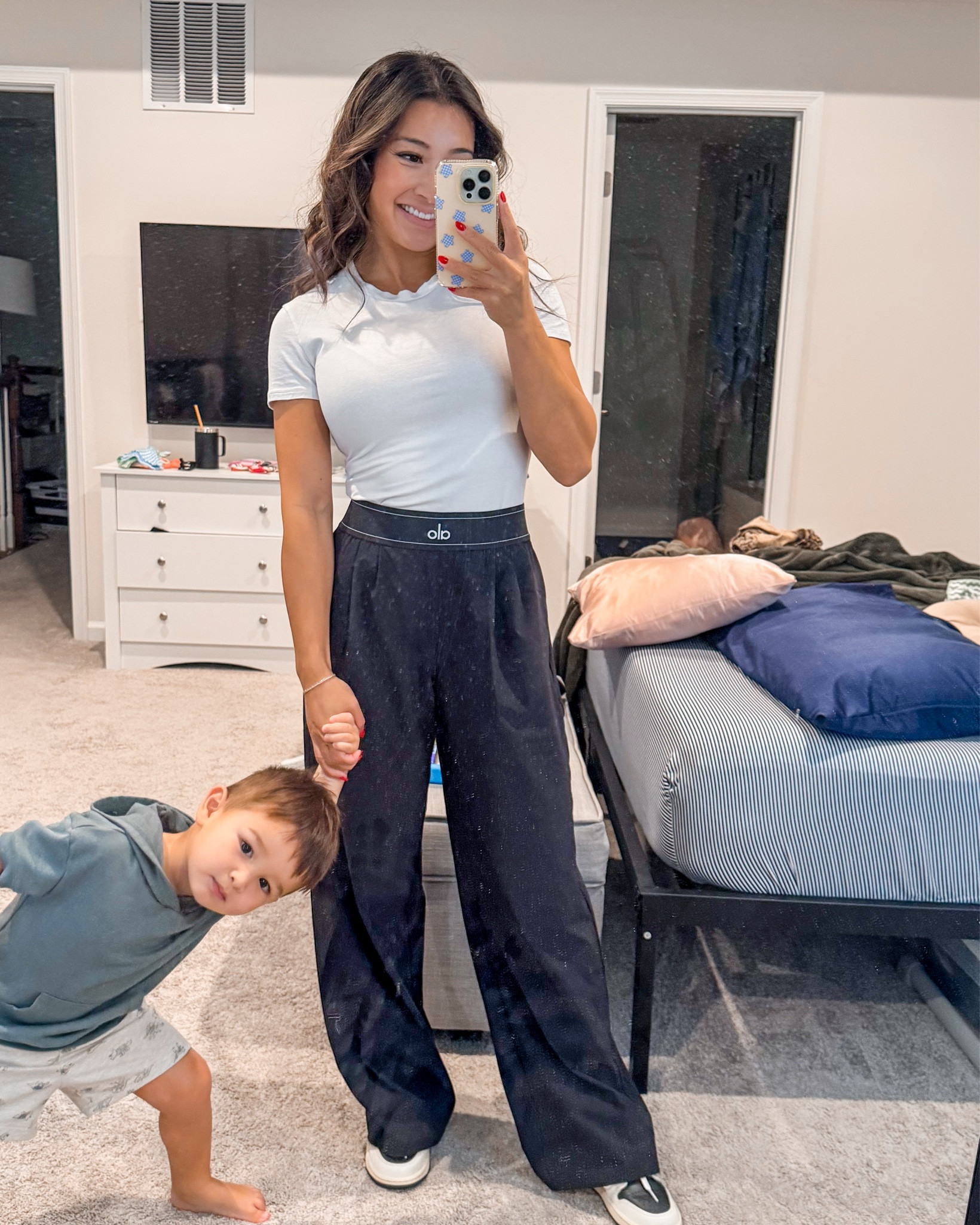 Alo yoga suit up trouser (regular) size XXS, fit is perfect, a little long but length works with chunky sneakers

Abercrombie baby tshirts- wearing size small, small in all their tops for looser fit.

Nike Jordan low sneakers- wearing size 5, tts for me

#LTKStyleTip #LTKPetite #LTKFallSale