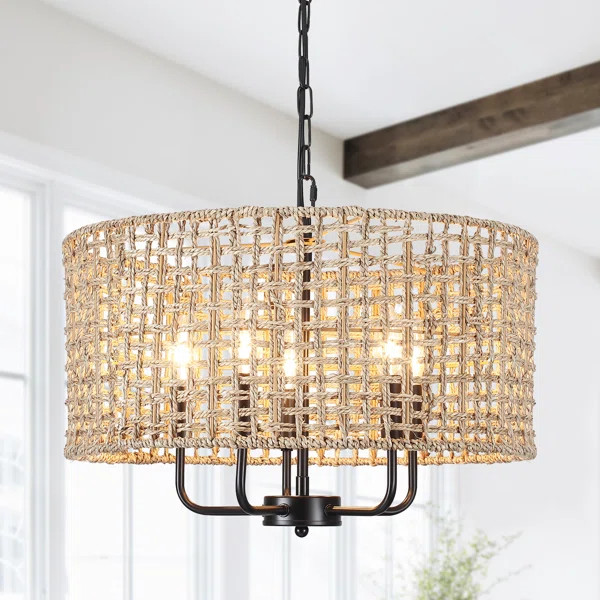 Ekkehard 5 - Light Dimmable Drum Chandelier Natural Rattan Bohemian Pendant | Wayfair North America