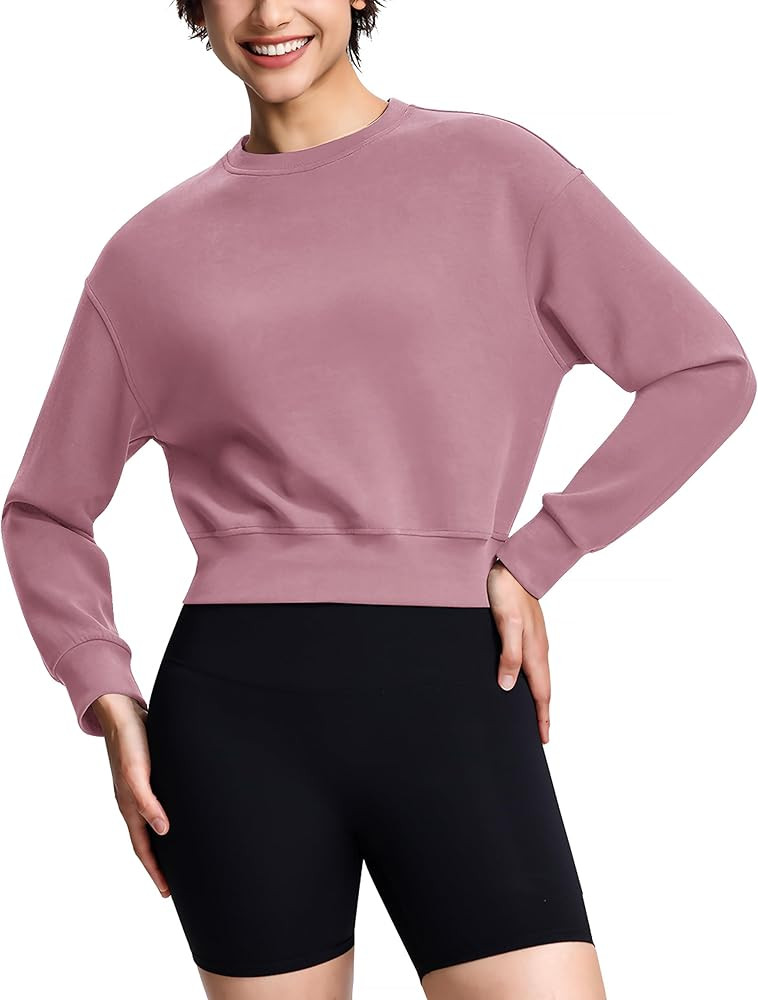 Modal Soft Cropped Sweatshirts for Women Long Sleeve Crew Neck Pullover Crop Top | Amazon (US)