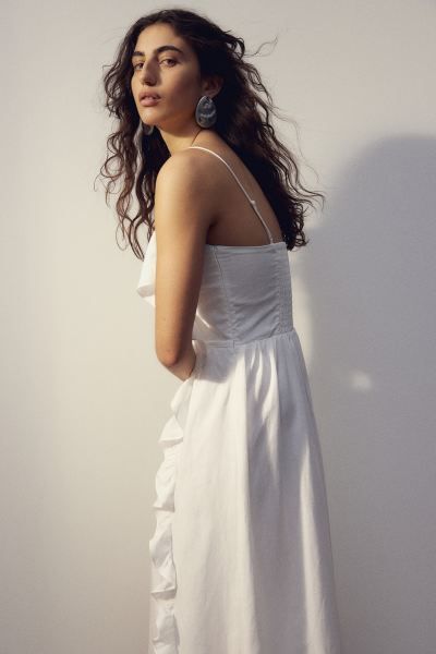 Linen-blend frill-trimmed dress - White - Ladies | H&M GB | H&M (UK, MY, IN, SG, PH, TW, HK)