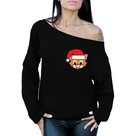 Awkward Styles Christmas Cat Santa Pocket Off Shoulder Sweatshirt for Women Funny Xmas Gifts for Her | Walmart (US)