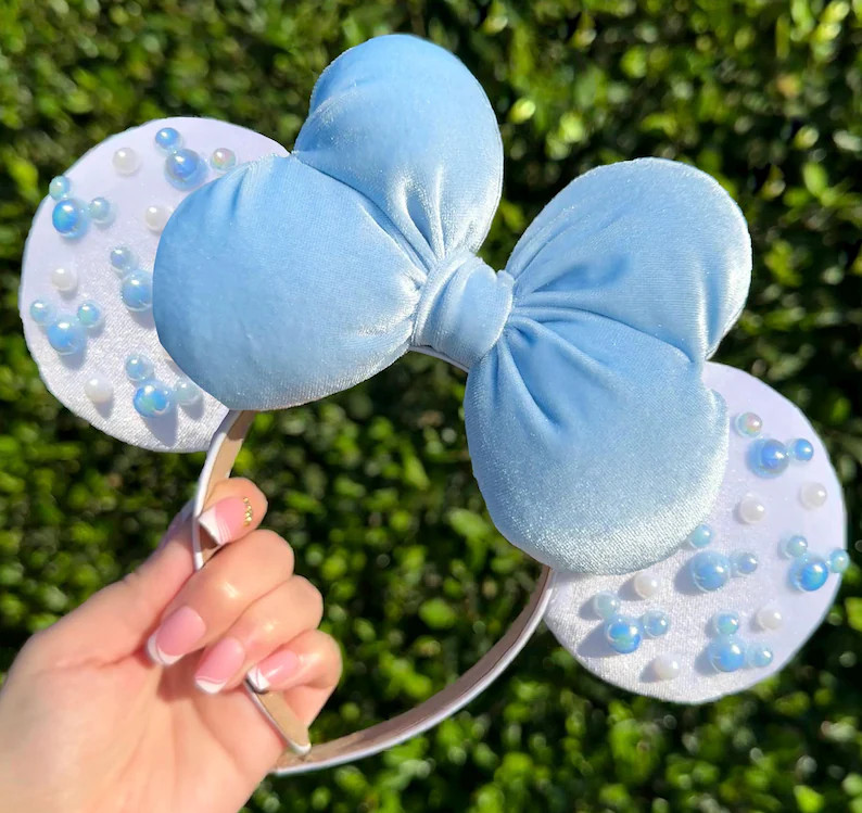 Princess Cinderella Mickey Ears Blue Pearl Minnie Ears or Pink Princess Cinderella Ears Headband ... | Etsy (Global)