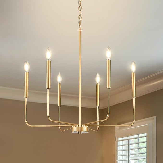 Modern Gold Chandelier for Dining Room,Metal 6-Light Kitchen Light Fixtures,Farmhouse Candle Hang... | Amazon (US)