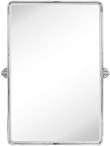 TEHOME 27 x 35'' Farmhouse Chrome Metal Framed Pivot Rectangle Bathroom Mirror Tilting Beveled Vanit | Amazon (US)