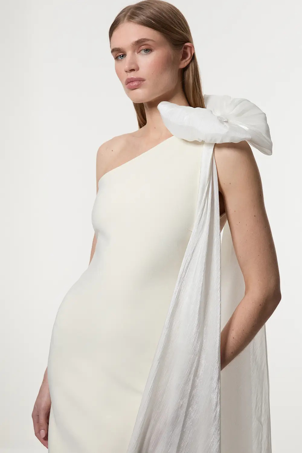 Bandage Figure Form Knit Woven Cape Detail Maxi Dress | Karen Millen