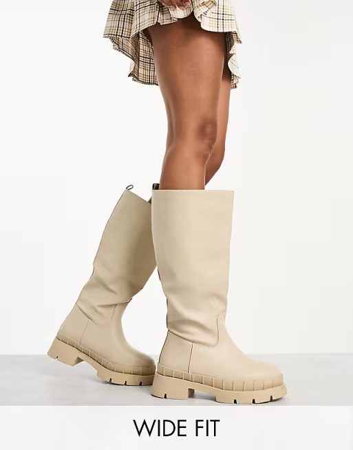RAID Wide Fit Challenge chunky flat knee boots in ecru | ASOS | ASOS (Global)