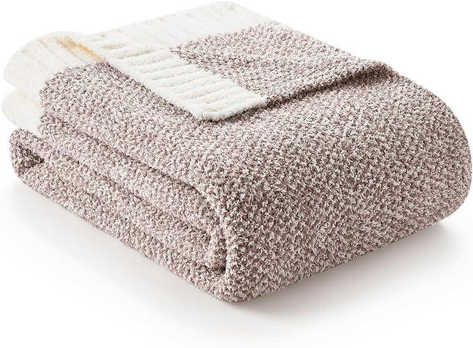 Snuggle Sac Heather Taupe Throw Blanket for Couch, Reversible Super Soft Knitted Blankets Warm Co... | Amazon (US)