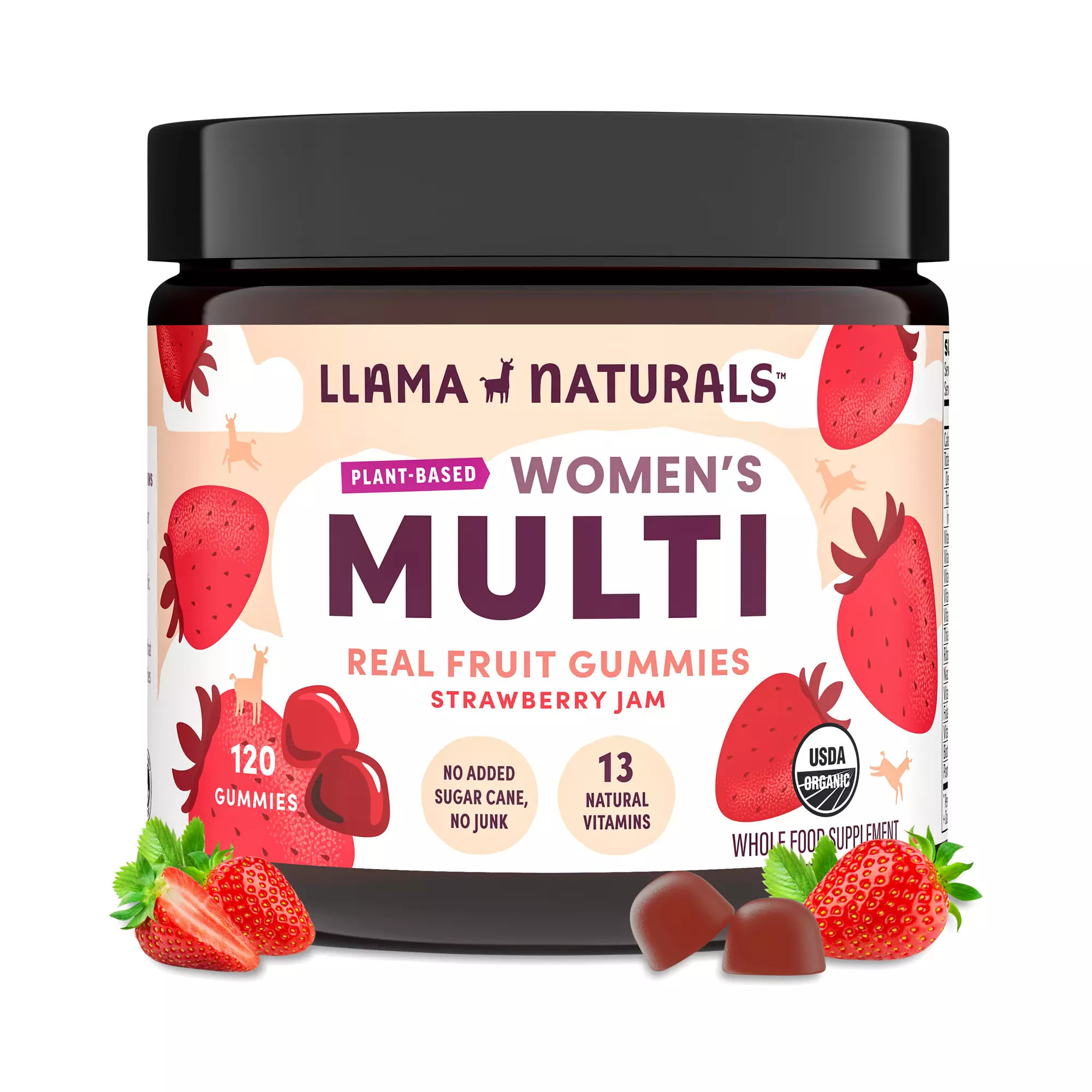 Llama Naturals Women's Organic Multivitamin Gummies, Strawberry 120 gummies | Thrive Market