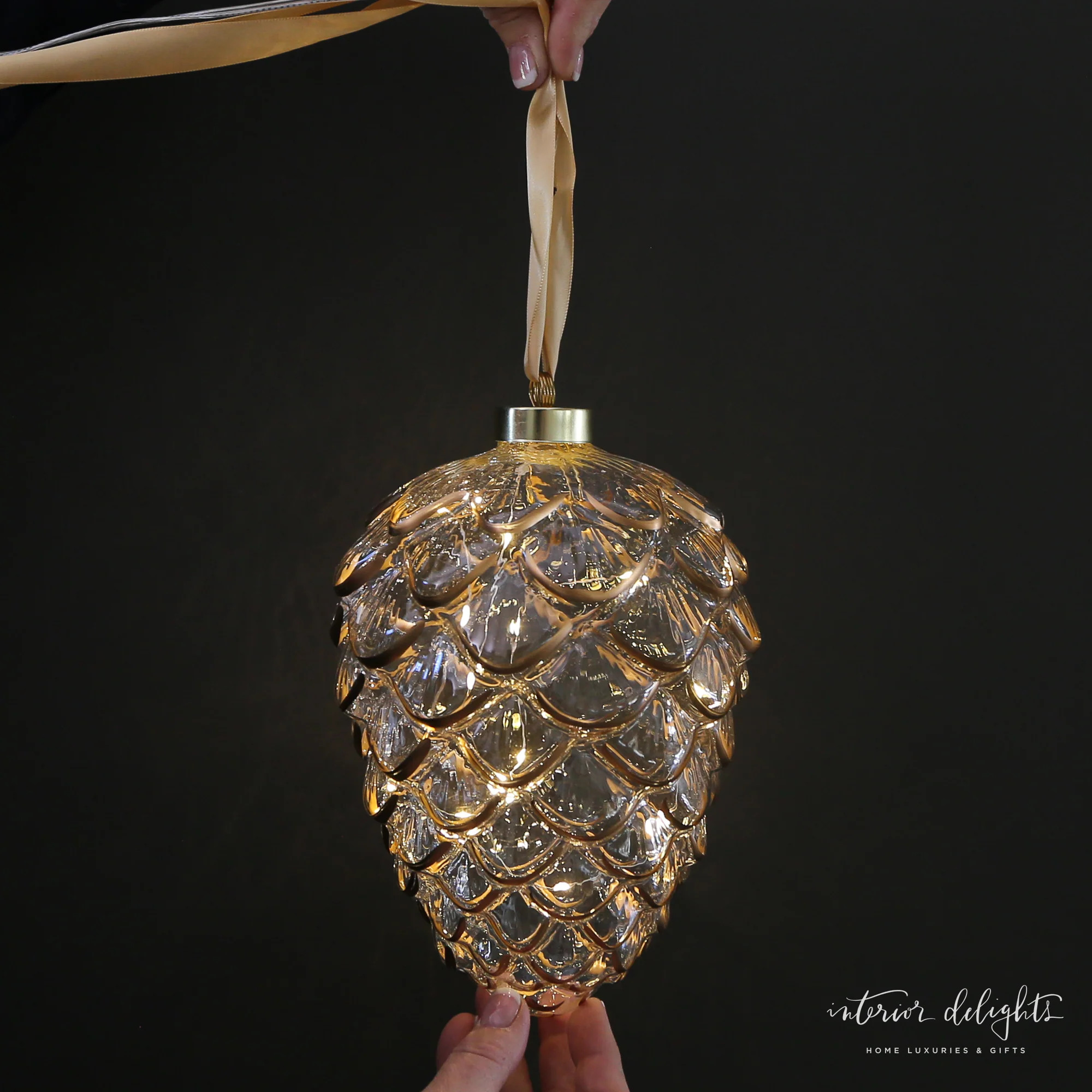 Pinecone: Etched Glass LED Ornament with Remote | Interior Delights
