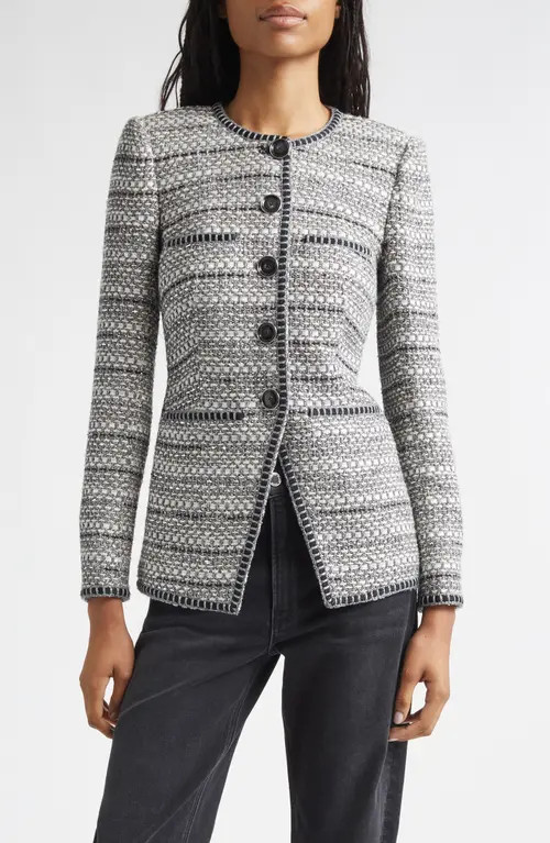 Veronica Beard Alessia Metallic Tweed Cutaway Jacket in Silver at Nordstrom, Size 2 | Nordstrom