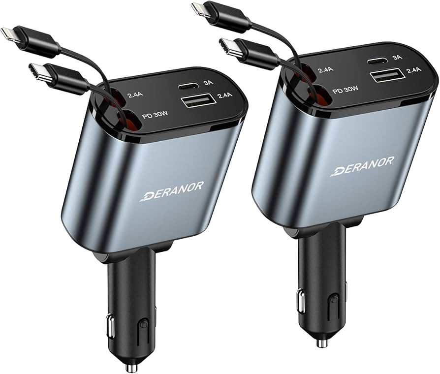 [2 Pack] Retractable Car Charger 4 in 1 Fast Car Phone Charger 69W, Type C Car Charger Adapter wi... | Amazon (US)