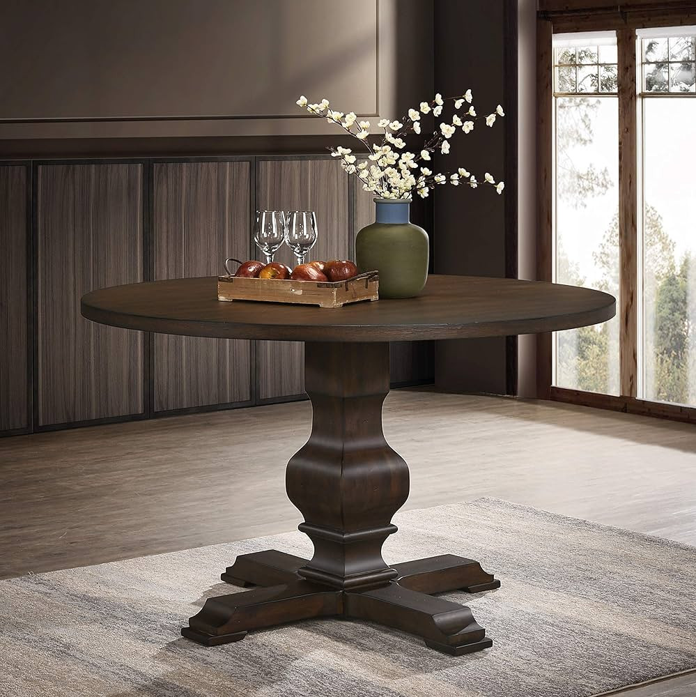 Roundhill Furniture Havre Wood Pedestal Round Dining Table, Burnished Oak | Amazon (US)