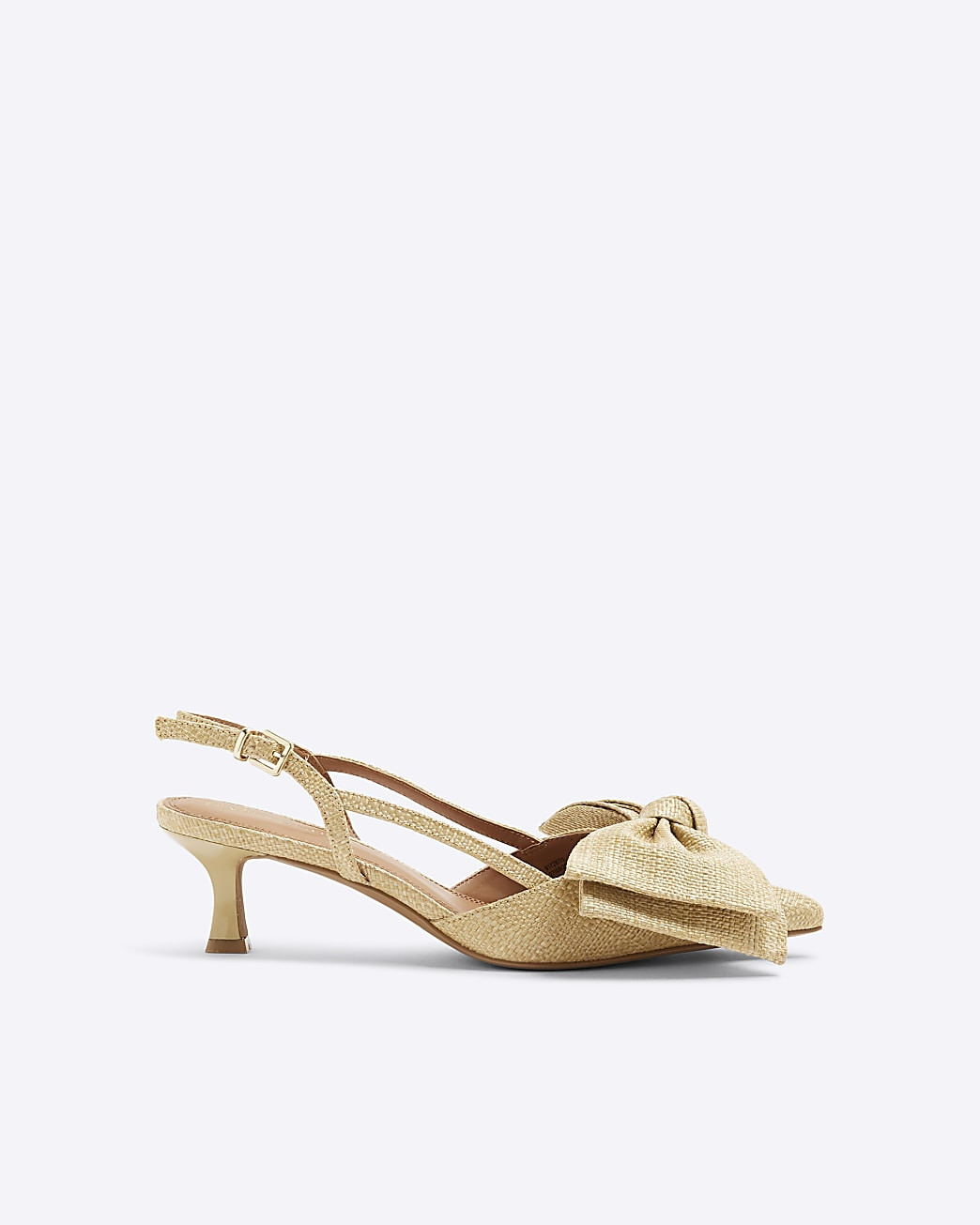 Beige Raffia Sling Back Bow Court Heels | River Island UK & IE