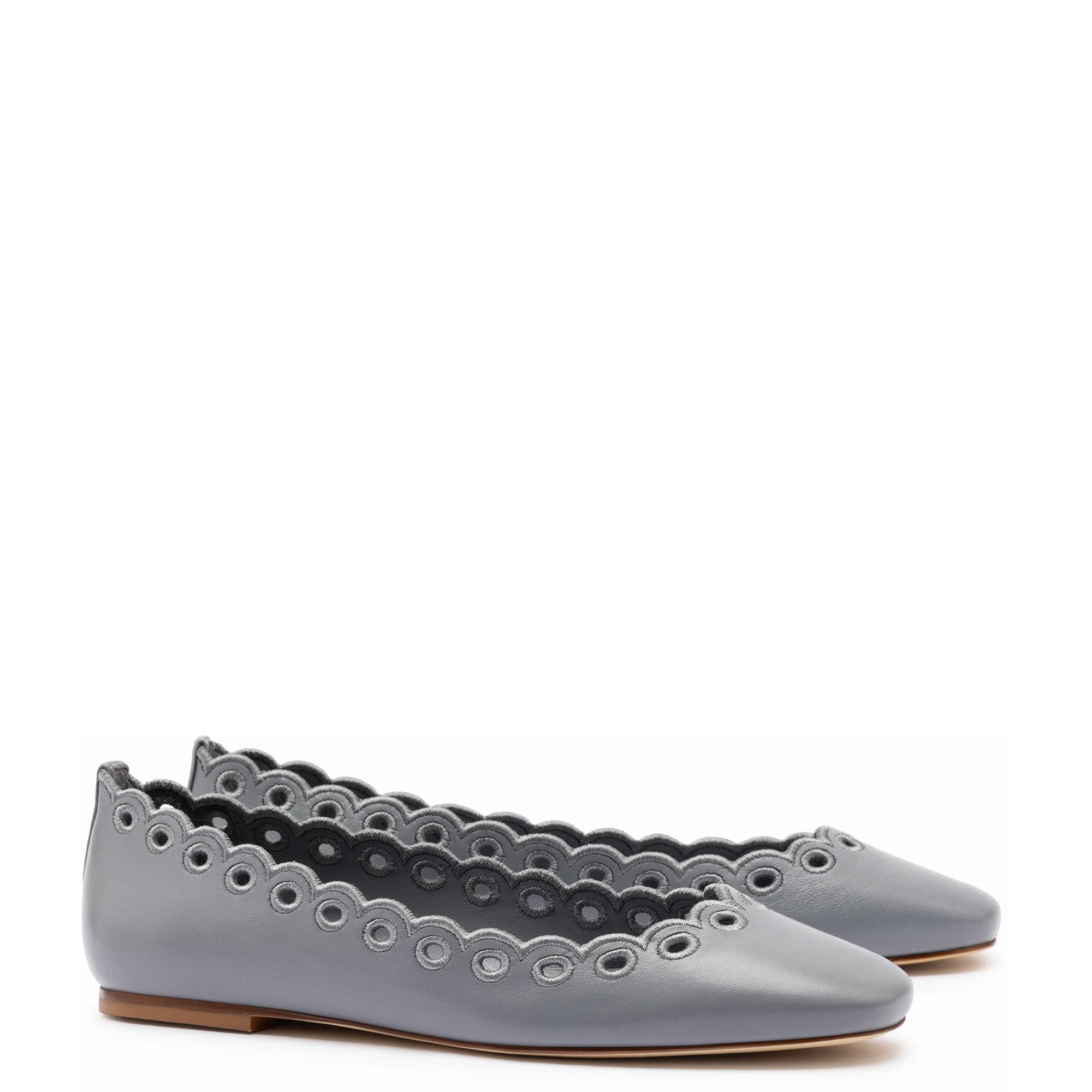 Meghan Broderie Flat In Titanium Leather | Larroude