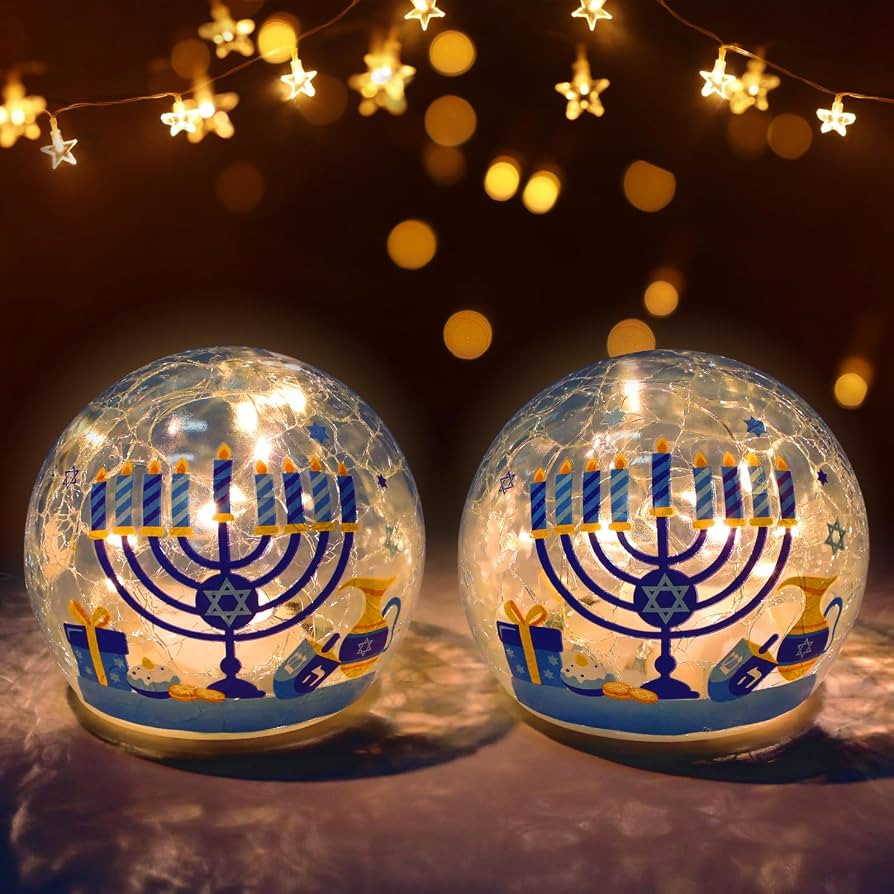 Nefelibata Hanukkah Decorations Chanukah Globe Lights Crackle Glass Ball with LED Lights and Time... | Amazon (US)