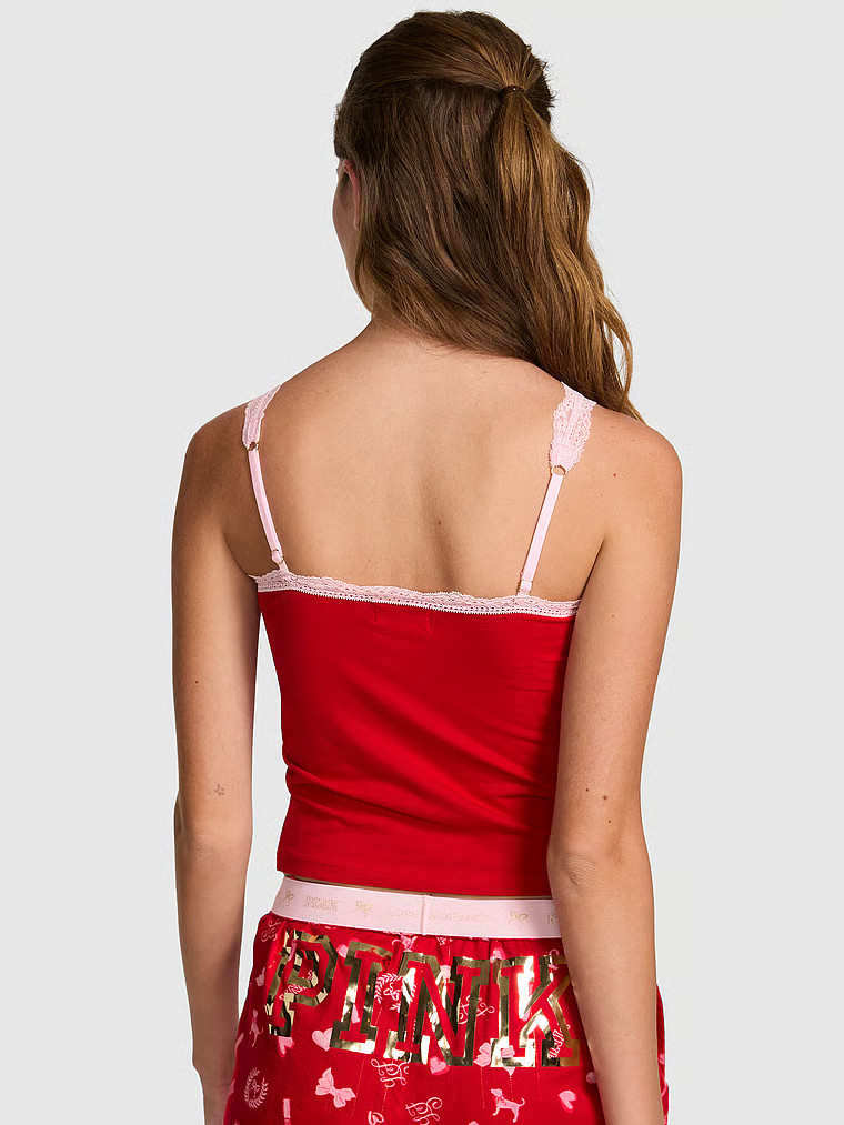 Buy PINK x LoveShackFancy Cotton Cami, Lipstick - Order Pajama Tops online - PINK US | Victoria's Secret (US / CA )