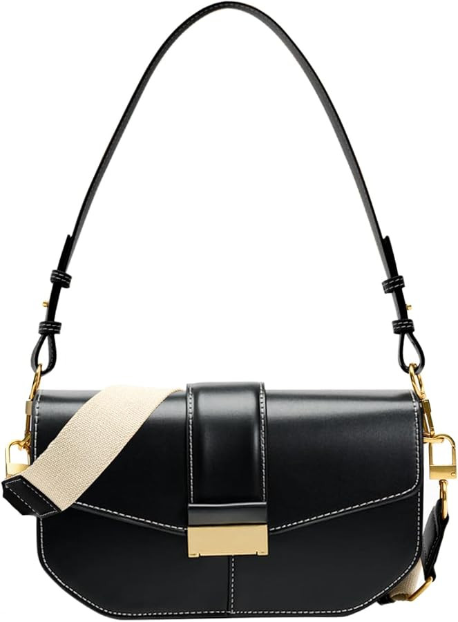 Trendy Small Flap Shoulder Bag Stylish Crossbody Purse for Women Wide Strap Leathe Shoulder Clutc... | Amazon (US)