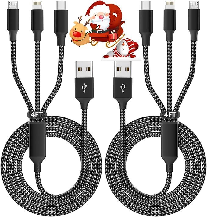 IDISON Multi Charging Cable(2Pack 4FT), 3 in 1 Charger Cable Nylon Braided Multiple USB Cable Uni... | Amazon (US)