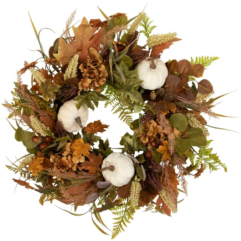 Northlight Pumpkins and Leaves Artificial Fall Harvest Wreath - 26" - Unlit | Walmart (US)