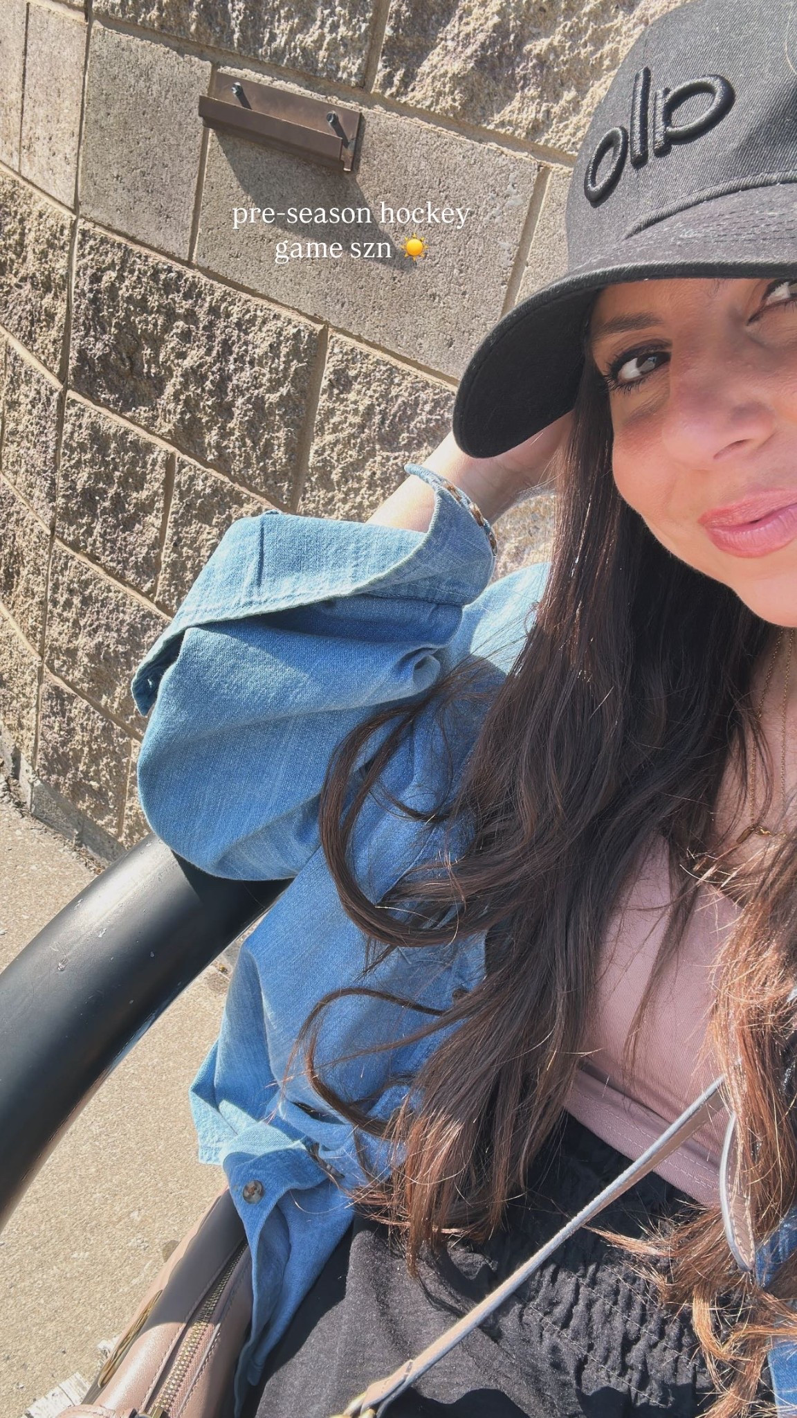 At my son’s first pre-season hockey game, here’s my fit 🤍🏒