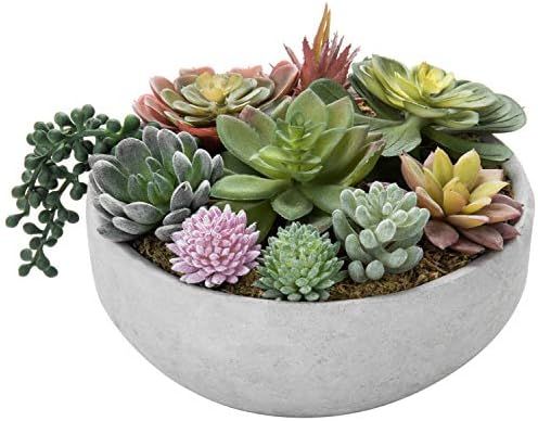 MyGift 8-Inch Artificial Succulent Plant Arrangement in Concrete Pot | Amazon (US)