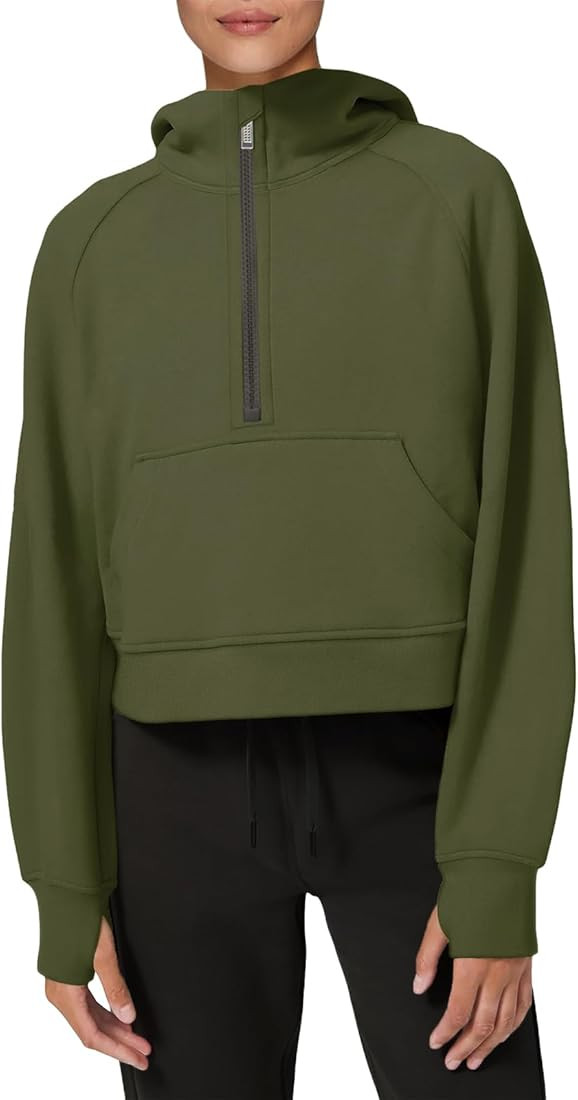 LASLULU Womens Hoodies Fleece Lined Collar Pullover 1/2 Zipper Sweatshirts Long Sleeve Crop Tops Swe | Amazon (US)