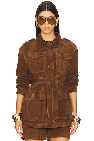 AEXAE Leather Suede Mid Jacket in Suede Honey Brown from Revolve.com | Revolve Clothing (Global)