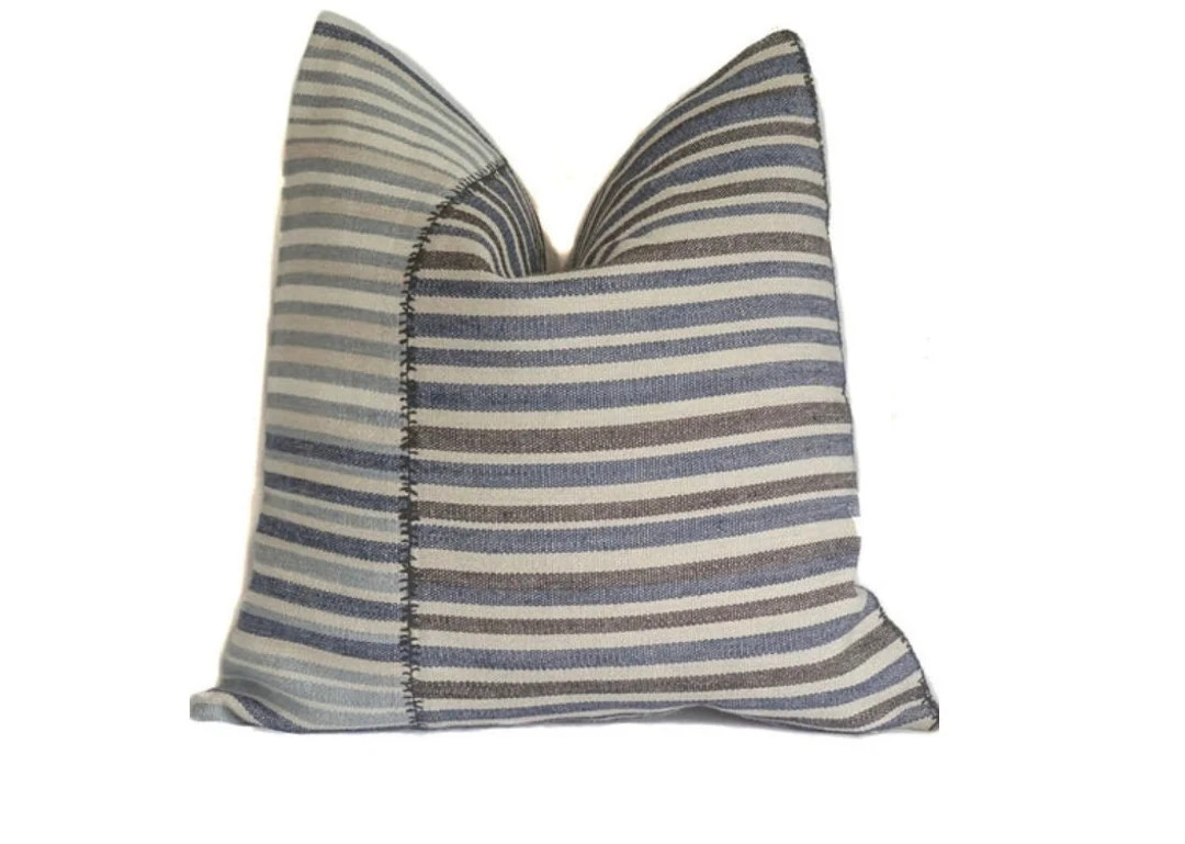Blue Striped Pillow Cover Designer Throw Pillow Decorative Cushion Case Grey Blue Striped Couch P... | Etsy (US)