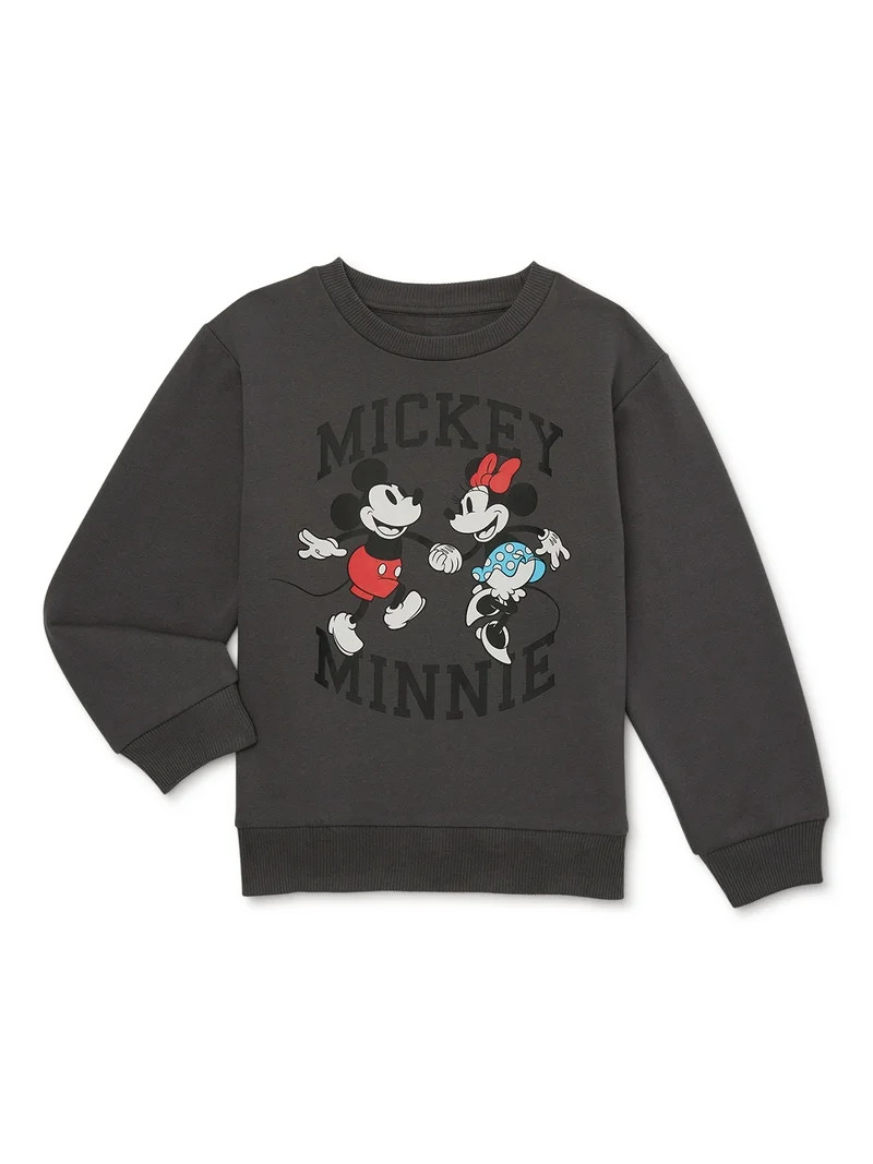 Disney Mickey and Minnie Mouse Girls Graphic Crewneck Fleece Sweatshirt, Size 4-16 | Walmart (US)