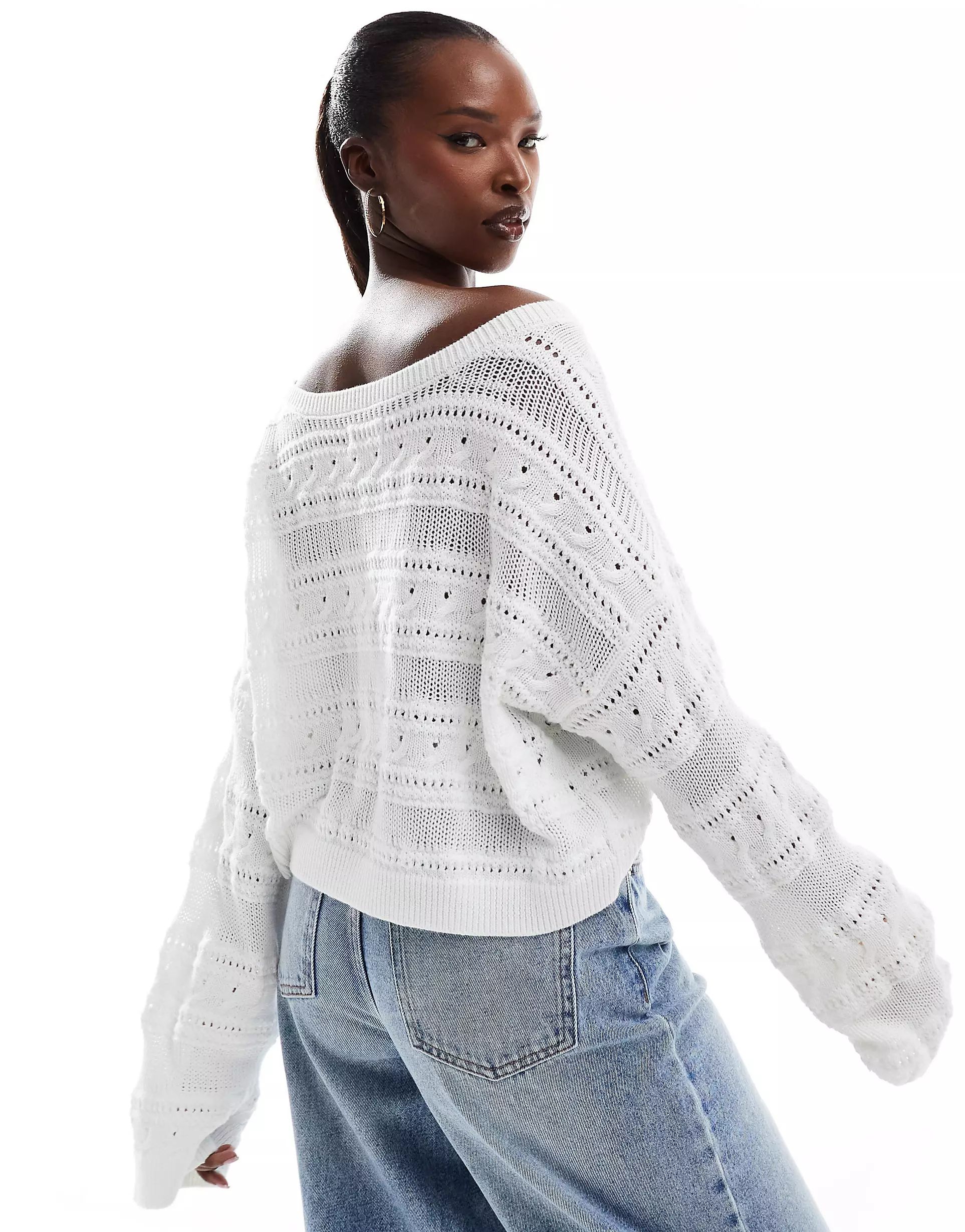 Hollister open stitch cropped jumper in white | ASOS (Global)