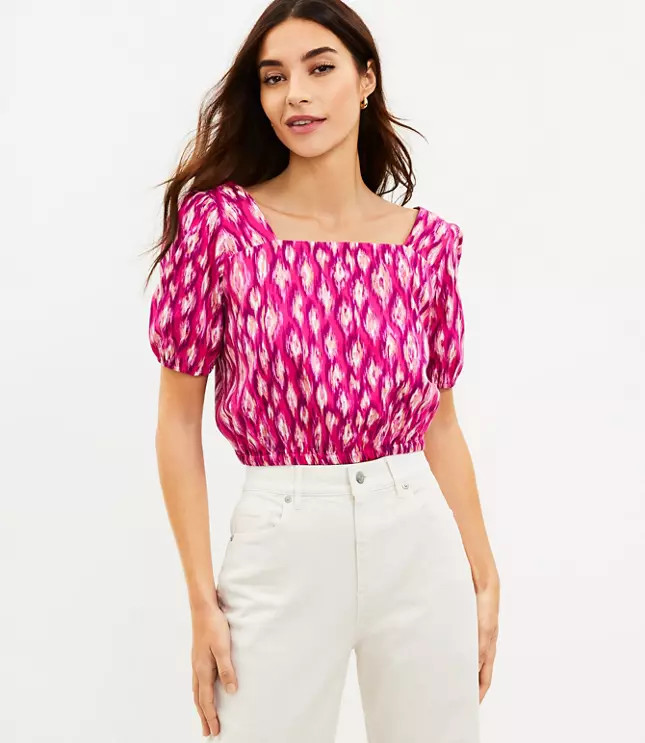 Petite Animal Print Criss Cross Back Cropped Top | LOFT
