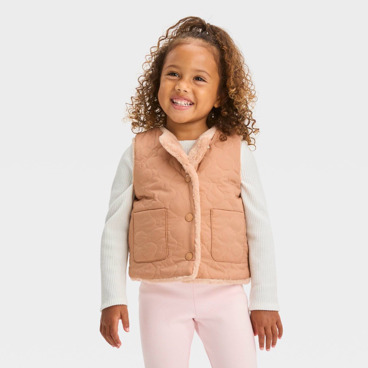 Toddler Girls' Quilted Reversible Jacket - Cat & Jack™ Beige | Target