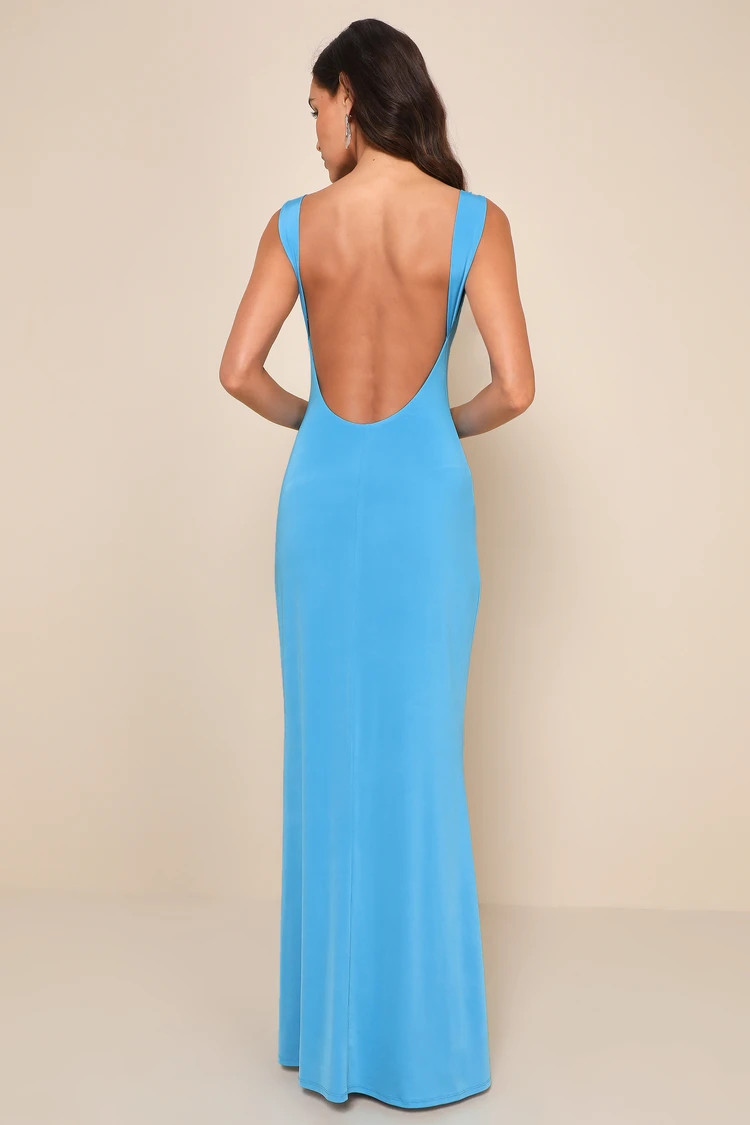 Inspiring Glamour Bright Blue Backless Column Maxi Dress | Lulus