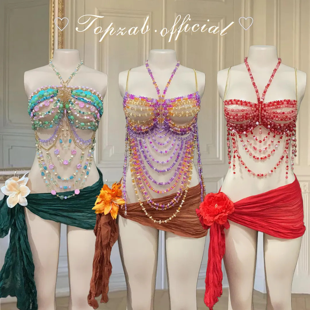 Handmade Beaded Rave Bra Set: Festival Outfit with Metallic Pareo | Etsy (US)