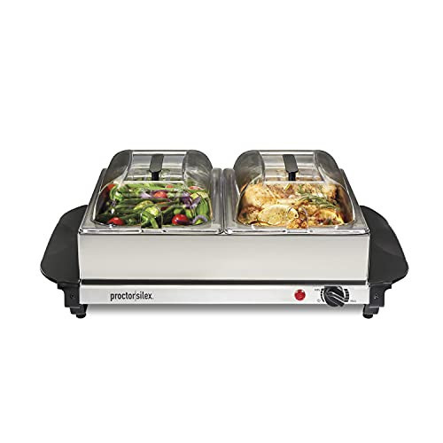 Proctor Silex Buffet Server & Food Warmer, Adjustable Heat, for Parties, Holidays and Entertaining, Two 2.5 Quart Oven-Safe Chafing Dish Set, Stainless Steel | Amazon (US)