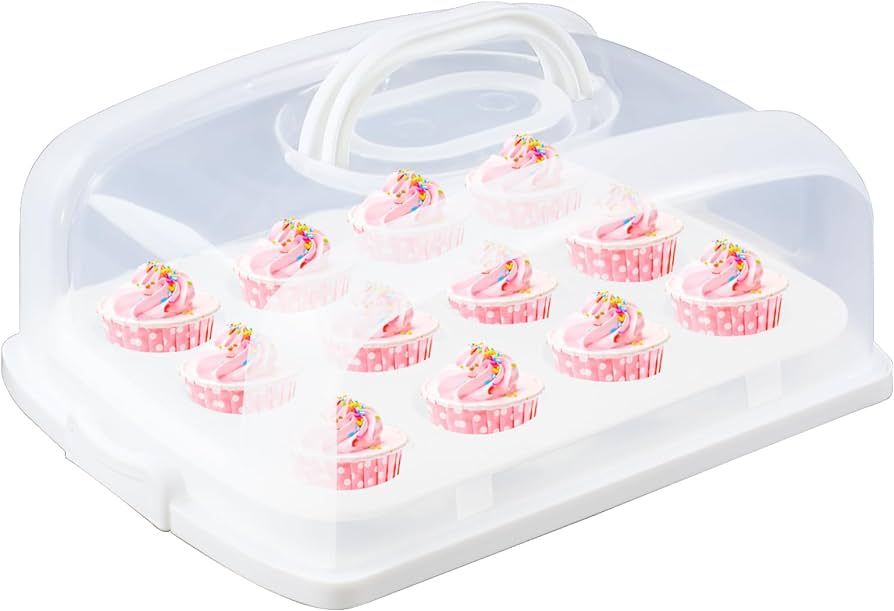 FEOOWV 2in1 Cupcake Carrier and Cake Keeper with Lid, Rectangle Pie Carrier,Large Portable Storag... | Amazon (US)