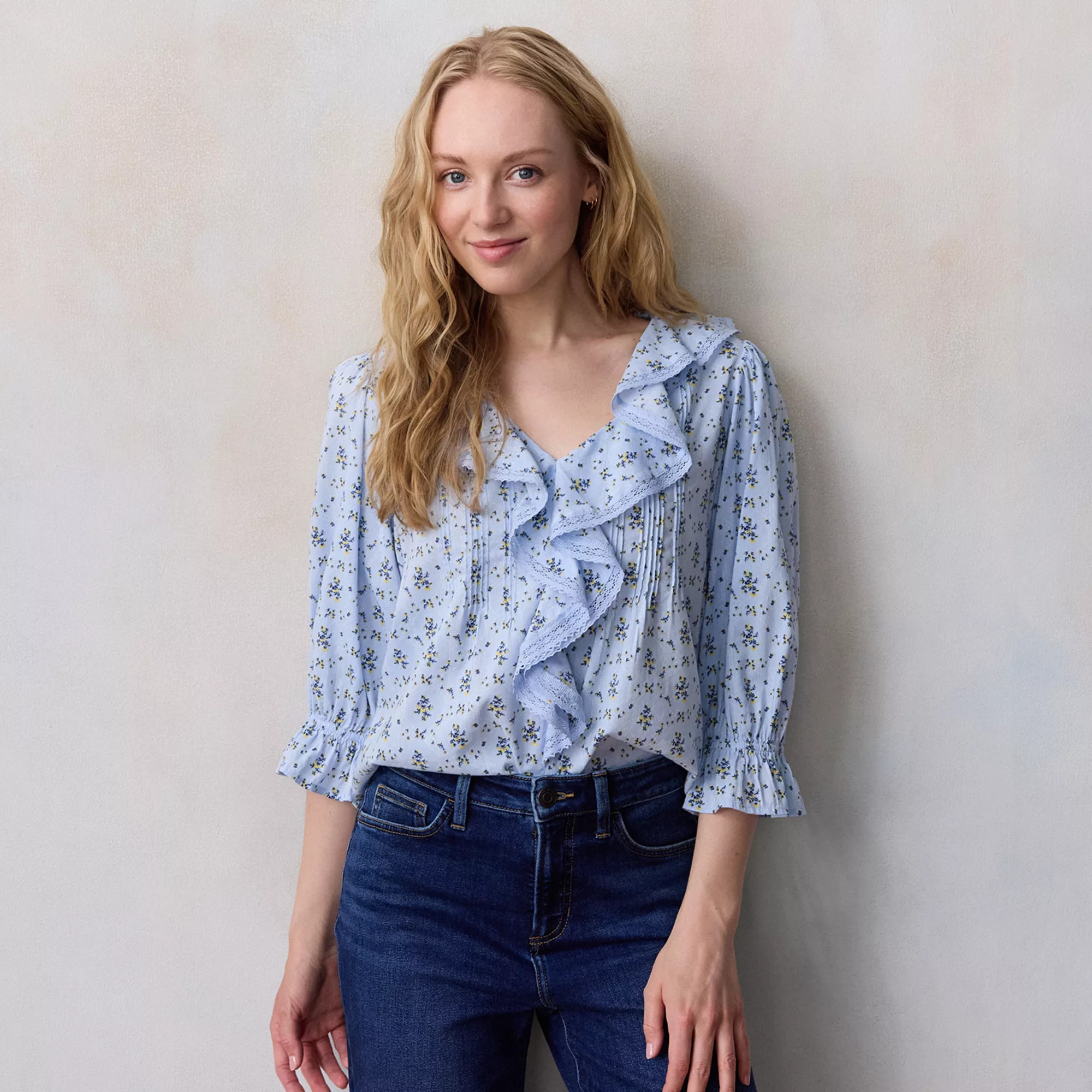 Women's LC Lauren Conrad Ruffle Front Blouse with Tucks | Kohl's