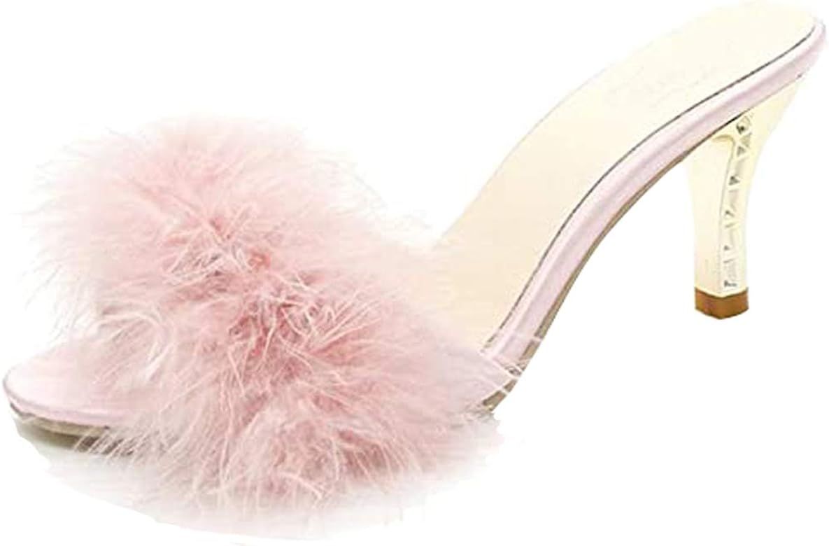 Frelo Women's Slippers Kitten Heels Fuzzy Slippers Slide Sandal | Amazon (US)