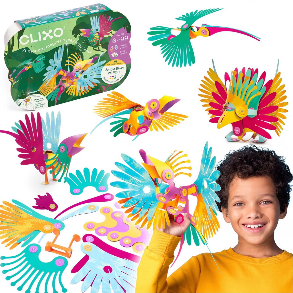 Clixo Jungle Birds Magnetic Building Set: 24 Pieces for Creative Thinking & Creativity | Target