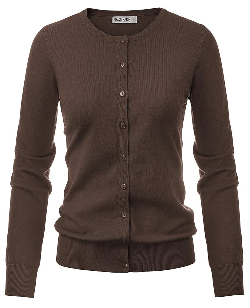 GRACE KARIN Women's Long Sleeve Button Down Crew Neck Classic Sweater Knit Cardigan | Amazon (US)