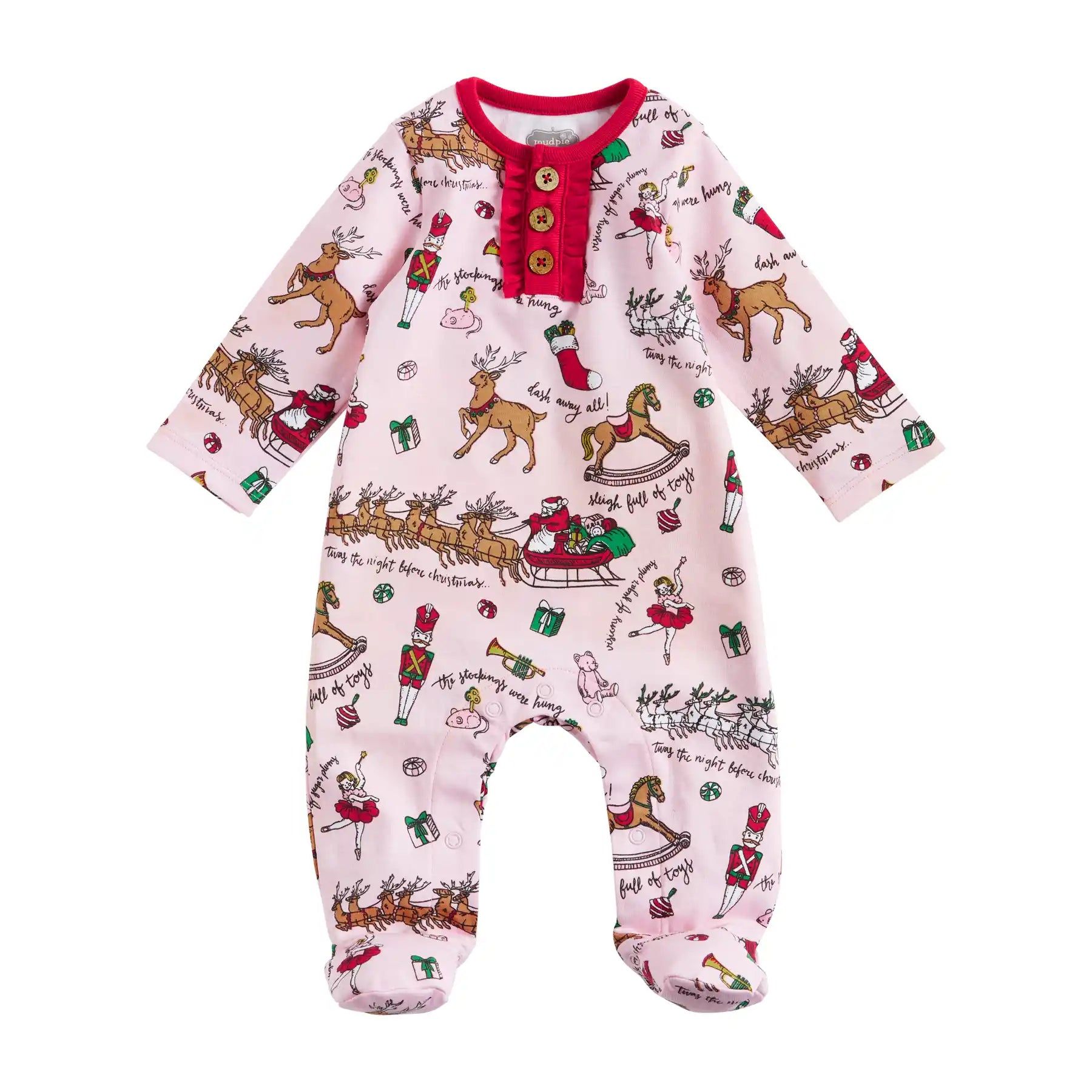 Footed Sleeper, Night Before Christmas Pink | SpearmintLOVE