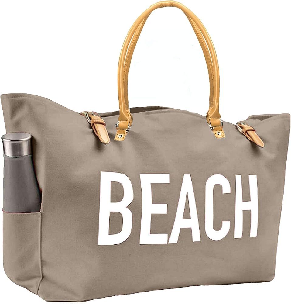 KEHO Fashion Beach Bag, Large, Waterproof Lining, Shoulder Straps, Multiple Pockets For Storage | Amazon (US)