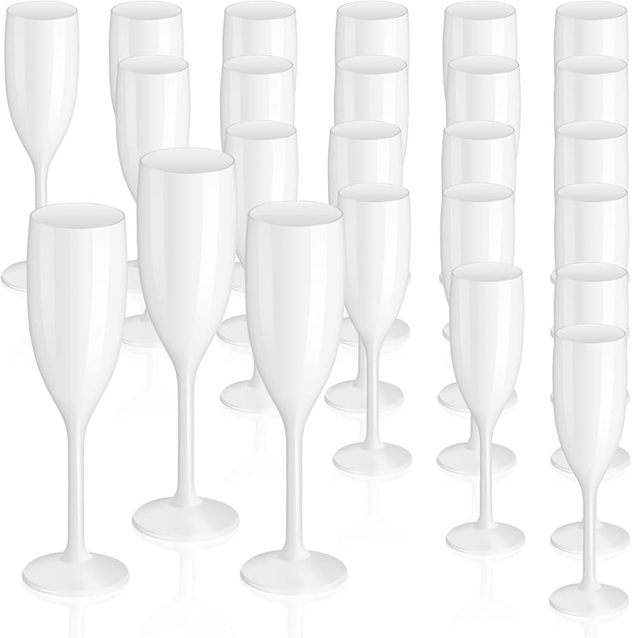 24 Pack White Champagne Flute Acrylic Champagne Glasses Wedding White Toasting Champagne Flute Go... | Amazon (US)