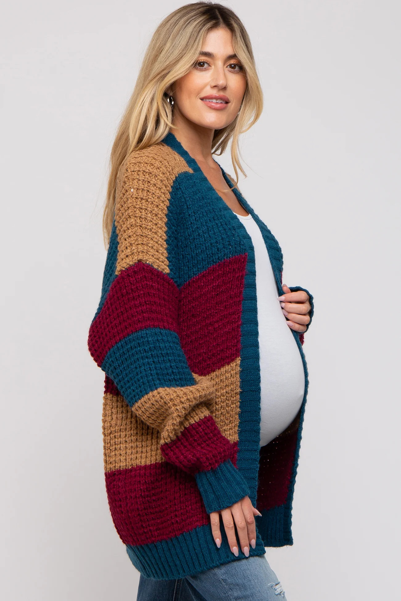 Pink Colorblock Chunky Maternity Cardigan | PinkBlush Maternity