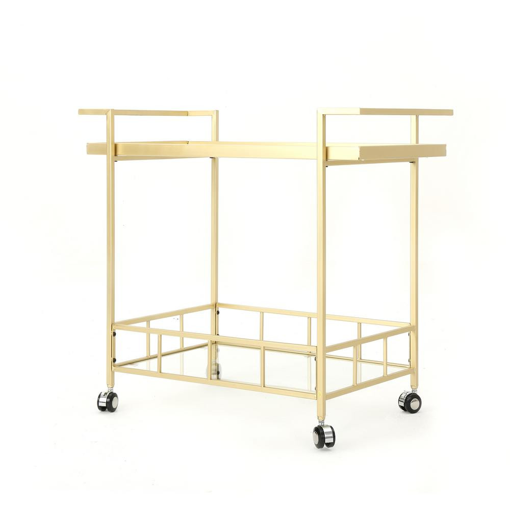 Noble House Selby Industrial Gold Iron and Glass Patio Serving Cart 40807 - The Home Depot | The Home Depot